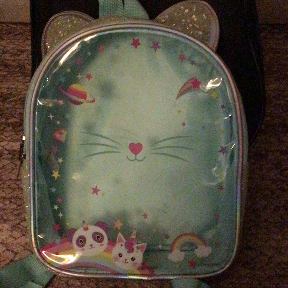 Cute Cat-Themed Backpack with Rainbow and Stars